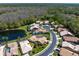 Aerial community view with homes, lush greenery, and a tranquil pond at 3639 Darston St, Palm Harbor, FL 34685