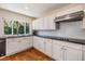 Modern kitchen with white cabinets, stainless steel appliances, and granite countertops at 401 Apache Trl, Brandon, FL 33511