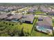 Aerial view of a home with fenced backyard, showing playset and swing with neighborhood and community at 8766 Shadyside Ln, Land O Lakes, FL 34637