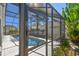 View from side yard of enclosed pool and the beautiful tropical landscaping at 1210 Paradise Lake Dr, Tarpon Springs, FL 34689