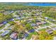 Aerial view of a suburban neighborhood with lush landscaping and mature trees surrounding well-spaced homes at 2124 Crowsnest Dr, Palm Harbor, FL 34685