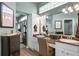 Elegant bathroom featuring double sinks, granite countertops, and a vanity area at 3003 Magdalene Woods Dr, Tampa, FL 33618