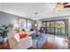 Comfortable living room with hardwood floors, sliding doors to the balcony, and neutral decor at 442 Sandy Hook Rd, Treasure Island, FL 33706