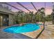 Large screened-in pool with waterfalls, a jacuzzi, and lush landscaping with exterior kitchen at 5384 Mira Vista Dr, Palm Harbor, FL 34685