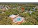 Aerial view of a community pool and clubhouse, surrounded by lush greenery and mature trees at 3629 Mossy Oak Cir, Land O Lakes, FL 34639