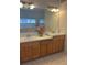 Bright bathroom features double sinks, a large mirror, and wood cabinets at 540 Somerhill Ne Dr, St Petersburg, FL 33716