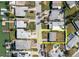 Aerial view showcases the property's layout, its proximity to surrounding neighborhood, and nearby canal at 596 S Bayshore Dr, Madeira Beach, FL 33708