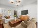 Cozy living room with hardwood floors, a modern light fixture, and comfortable seating for relaxation at 803 S Packwood Ave, Tampa, FL 33606