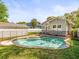 Backyard view showcasing the sparkling swimming pool, surrounded by lush green grass at 803 S Packwood Ave, Tampa, FL 33606