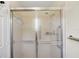Shower features frosted glass doors, a handheld shower head, and safety bars at 1020 Lake Avoca Dr, Tarpon Springs, FL 34689