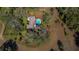 Overhead view of a home surrounded by lush greenery, featuring a sparkling blue pool at 11327 Carter Grove Ln, Thonotosassa, FL 33592