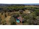 Aerial shot of a charming property with a pool, mature trees, and outbuildings in a secluded setting at 11327 Carter Grove Ln, Thonotosassa, FL 33592