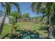 Green backyard featuring a grassy lawn, landscaping, and wood fence at 1740 Grove Dr, Clearwater, FL 33759