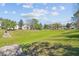 Serene view of the community green space, showcasing the well-maintained lawn and lush landscaping at 3002 Mojave Oak Dr, Valrico, FL 33594