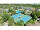 Overhead shot of community tennis courts surrounded by lush landscaping and neighborhood homes at 34311 Evergreen Hill Ct, Wesley Chapel, FL 33545