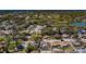 Aerial view of a neighborhood with tree-lined streets and a community lake at 8740 Forest Lake Dr, Port Richey, FL 34668