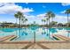 Resort-style community pool with slide and palm trees offers a refreshing oasis for relaxation and recreation at 9817 Coneflower Ct, Land O Lakes, FL 34637