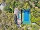 Aerial view of a luxurious home with a pool and tennis court surrounded by lush greenery at 2112 Laurence Dr, Clearwater, FL 33764