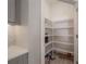 Walk-in pantry with white shelving and wood-look tile flooring for organized storage at 5351 Bridge St # 99, Tampa, FL 33611