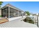 Screened in patio with boat dock on canal offers a serene waterfront view, perfect for relaxation and entertainment at 6109 Schooner Way, Tampa, FL 33615