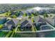 Aerial view of neighborhood homes featuring a lake and pool at 11432 Leland Groves Dr, Riverview, FL 33579