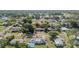 An aerial view showcases a single-story home nestled in a lush neighborhood with mature trees and vibrant landscaping at 1211 E Camellia Dr., Brandon, FL 33510