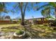 Large backyard featuring mature trees, a fire pit, and an inviting outdoor living area at 1600 Delaware Ne Ave, St Petersburg, FL 33703