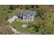 Stunning aerial view of a beautiful two-story home, showcasing its manicured lawn, fountain, and lush surroundings at 27625 Lincoln Pl, Wesley Chapel, FL 33544