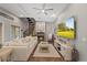 Cozy living room with comfortable seating, fireplace, TV, and stylish decor at 27625 Lincoln Pl, Wesley Chapel, FL 33544