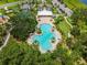 Aerial shot of a resort style pool surrounded by palms and beautiful trees at 9008 Waxwing Way, Parrish, FL 34219