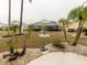 Expansive backyard features palm trees, manicured landscaping, and a screened-in lanai at 1603 E Del Webb Blvd, Sun City Center, FL 33573