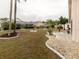 Spacious backyard with lush lawn, palm trees, and decorative landscaping at 1603 E Del Webb Blvd, Sun City Center, FL 33573