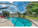 Sparkling pool within a screened enclosure, surrounded by lush landscaping and clear skies at 3381 Conway Blvd, Port Charlotte, FL 33952