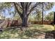 Private backyard oasis with mature trees, wooden fence, swing set, and outdoor space at 592 Deer W Run, Palm Harbor, FL 34684