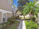 Charming condo exterior featuring lush landscaping and a private walkway for a peaceful and inviting atmosphere at 11240 Windsor Place Circle Cir, Tampa, FL 33626