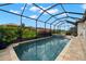 A screened-in pool with an attached jacuzzi is surrounded by lush tropical landscaping at 16938 Scuba Crest St, Wimauma, FL 33598