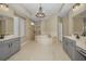 The bathroom features a jetted tub, gray cabinets, and a walk-in shower at 19719 Prince Benjamin Dr, Lutz, FL 33549