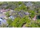 An aerial view of a home nestled among mature trees in a quiet residential neighborhood at 2340 Kingston S St, St Petersburg, FL 33711