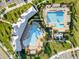 Overhead view of pool including one large pool with beach entry, and a six-lane lap pool at 3097 Storybrook Preserve Dr, Odessa, FL 33556