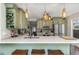 Bright kitchen with white countertops, light green cabinetry, pendant lights, and wooden bar stools at 2005 Jackson N St, St Petersburg, FL 33704