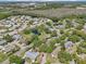 Overhead photo displaying a neighborhood with picturesque ponds, tree-lined streets, and diverse housing at 2009 Halidom Way, Sun City Center, FL 33573