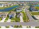 Wide aerial shot capturing a neatly planned community with ponds, lush lawns, and evenly spaced homes at 31399 Penny Surf Loop, Wesley Chapel, FL 33545