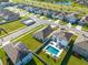 Birds-eye view of the home's backyard oasis, complete with a sparkling pool and outdoor seating at 31399 Penny Surf Loop, Wesley Chapel, FL 33545