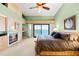 Bright and airy main bedroom featuring a fireplace, balcony, and stunning water views at 520 Belle Isle Ave, Belleair Beach, FL 33786