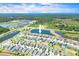 An aerial shot of a neighborhood with a large pond and nature views at 14610 Red Castle Ave, Lithia, FL 33547