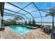 Enjoy the screened-in pool with a spa, dining set, and lake view at 14610 Red Castle Ave, Lithia, FL 33547