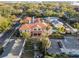 Overhead aerial view of neighborhood with water and downtown views at 608 Orange Ave, Clearwater, FL 33756