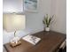 Close-up of a desk with a stylish lamp, artwork, and snake plant at 6372 Palma Del Mar S Blvd # 1007, St Petersburg, FL 33715