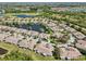 Scenic aerial view of the community showcasing lush landscaping, serene ponds and well-kept homes at 767 Tremont Greens Ln # 64, Sun City Center, FL 33573