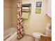 Bright bathroom featuring a tub with a shower curtain, wall-mounted towel rack, and framed wall art at 10034 64Th N Ave # 11, St Petersburg, FL 33708